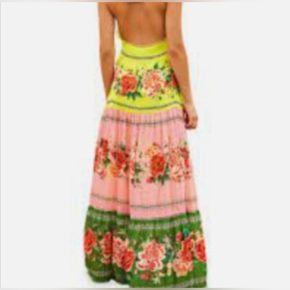 EUC Farm Rio Marisol halter top maximalist flower maxi dress boho tassels Large - Picture 2 of 14
